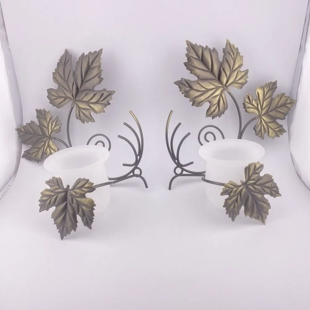 Partylite Grape Leaf Wall Sconce Pair With Frosted Votive Holders P7751